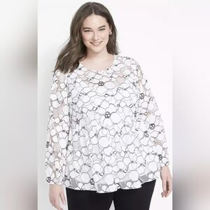 NWT Lane Bryant Ivory Rose Crew Neck Lace Baby Doll Blouse Plus Size 14 Boho NEW